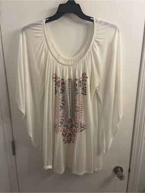 Women’s Cream Boho Embroidered Flow Top